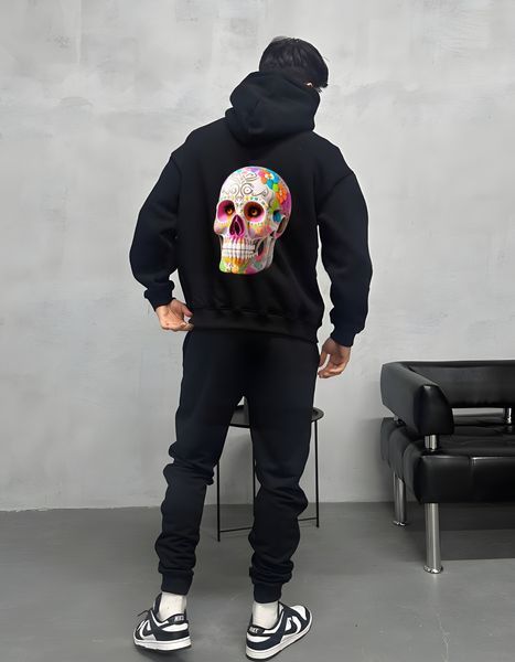 Hoodie Skull in flowers oversize unisex - XL